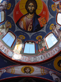 Pantocrator in the central dome of St. Demetrius church, hand-painted 2001